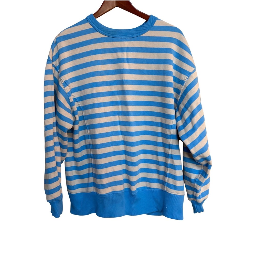Aerie Striped Crewneck Sweatshirt Blue Cream Long Sleeve Pullover Small